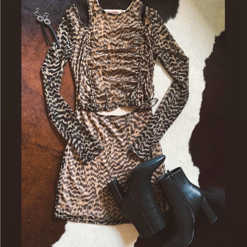 Leopard print mesh dress